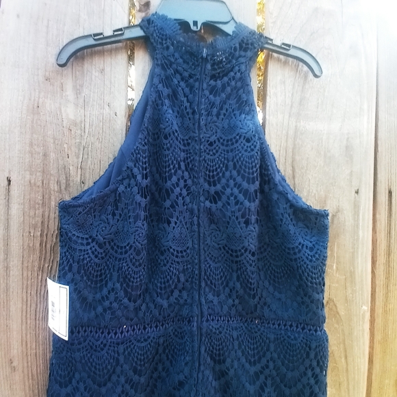 Premier Amour Dress Womens 10 Blue Lace Trim Halter Fully Lined Sleeveless - Picture 7 of 11